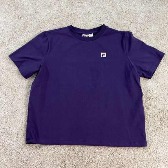 Fila Womens Tee L T-Shirt Purple Short Sleeve Crew Neck Jersey Logo Patch Grape - Picture 4 of 11